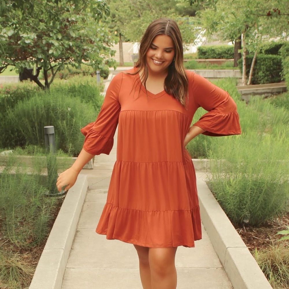 Rust Orange Tiered Dress